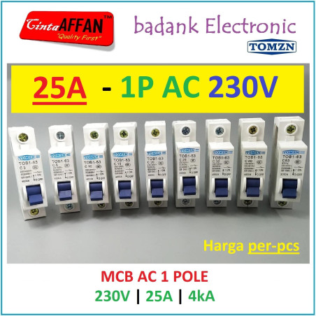 MCB AC 1P C25 25A 230V 4kA Miniature Circuit Breaker DIN RAIL